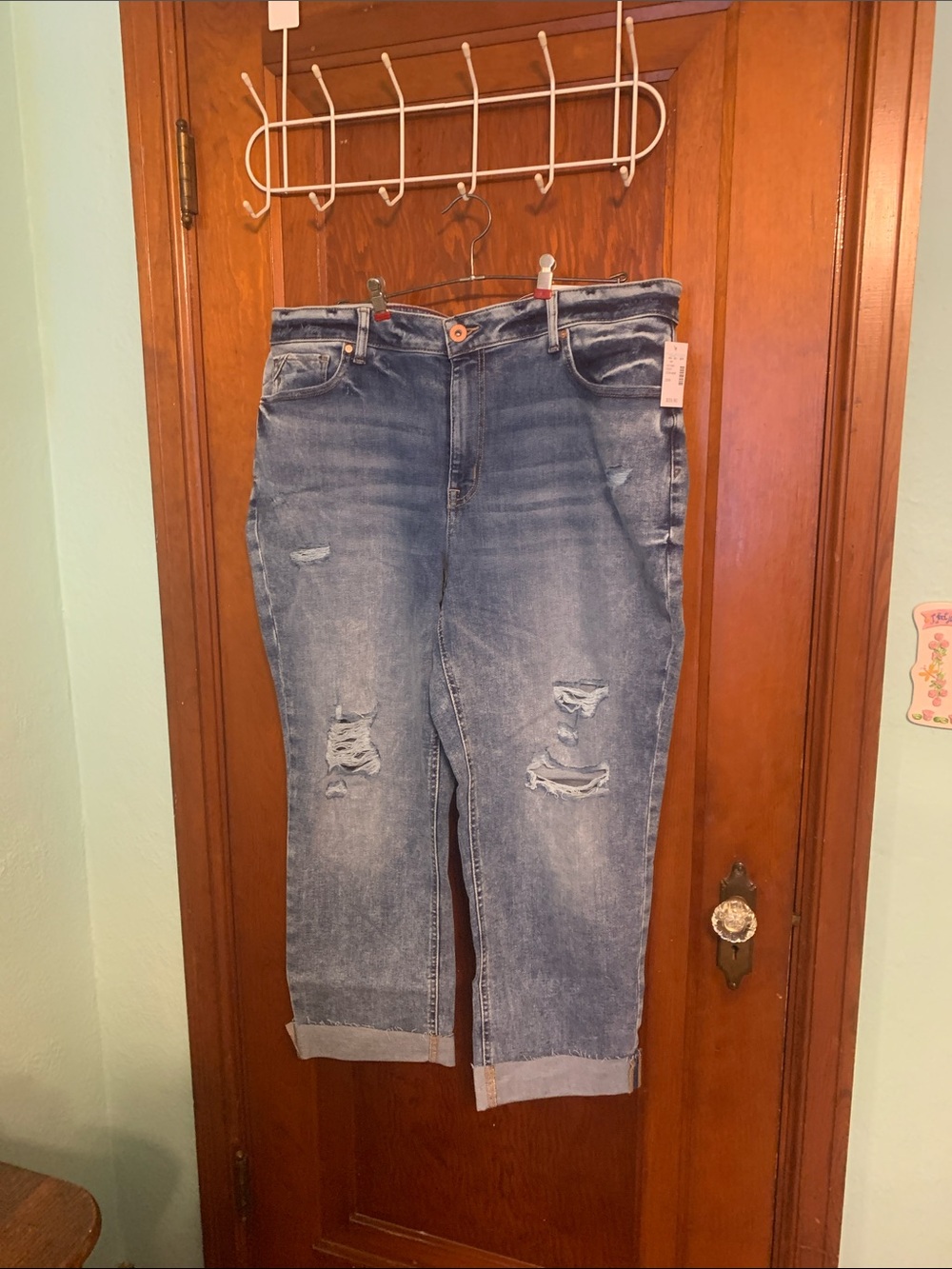 Maurices Women's Boyfriend Jeans in Mid Blue with Distressed Detail